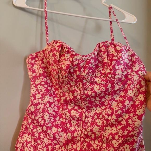 Zara Pink Floral Corset Bustier Bodysuit Blogger Favorite Spring Preppy M NWT - Picture 4 of 8